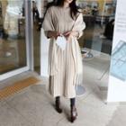 Cuff-sleeve Ribbed Long Knit Dress