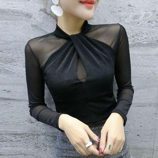 Mesh Panel Twist Blouse