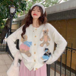 Cartoon Bear Cardigan Off-white - One Size