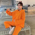 Set: Dip-back Oversized Hoodie + Seam-trim Boot-cut Pants