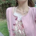 Plain Slim-fit Cardigan / Lace Camisole Top / Floral Print Sleeveless Dress