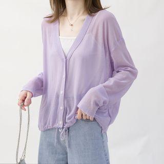 Drawstring-hem V-neck Knit Cardigan