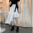 Bow Lace-ups Short-sleeve T-shirt + Plain Asymmetrical Midi Skirt