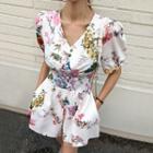 Shirtwaist Floral Playsuit Ivory - One Size
