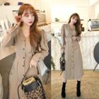 V-neck Pintuck Long Shirtdress