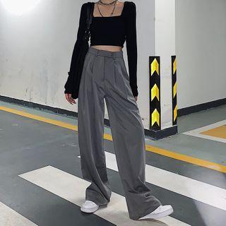 Wide-leg Dress Pants / Long-sleeve Cropped Top