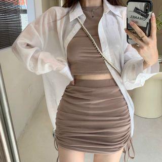Plain Sleeveless Top / Pencil Skirt / Shirt / Set