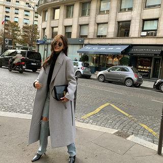 Wool Blend Maxi Coat With Sash Gray - One Size