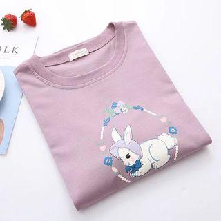 Rabbit Printed Short-sleeve T-shirt As Shown In Figure - One Size