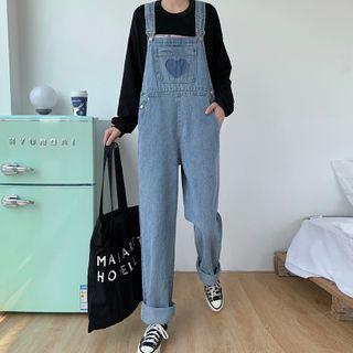 Heart Patch Straight Leg Denim Dungarees