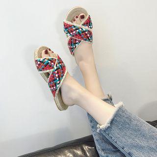Cross-strap Woven Slide Sandals
