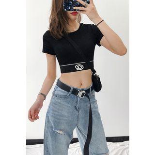 Printed Crop T-shirt Black - One Size