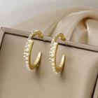 Rhinestone Faux Pearl Open Hoop Earring E3666 - 1 Pair - Gold - One Size