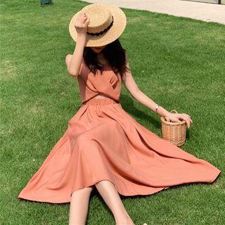 Spaghetti Strap Cutout Midi A-line Dress