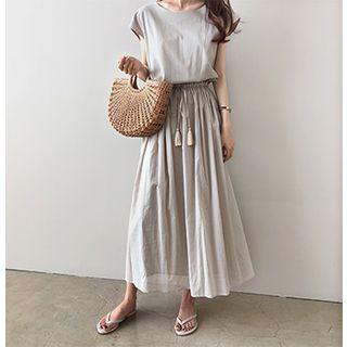 Drawstring-waist Flare Long Dress