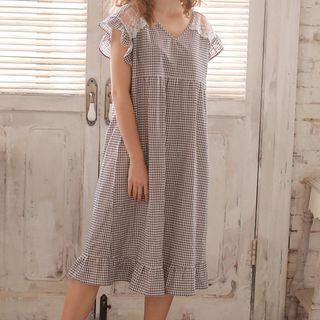 Plaid Short-sleeve Sleep Dress