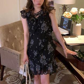 Floral Lace-up A-line Dress