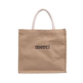 Lettering Woven Tote Bag Khaki - One Size