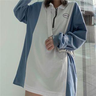 Polo-neck Logo Two-tone Sweatshirt