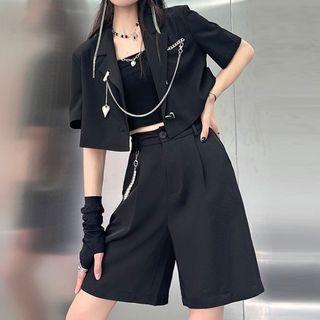 Short-sleeve Cropped Shirt / Shorts / Chain / Set
