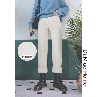 Furry-lined Straight-cut Jeans