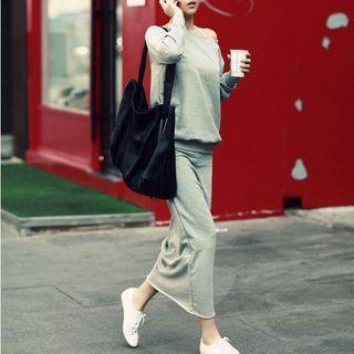 Set: Plain Sweatshirt + Midi Pencil Skirt