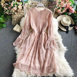 Bell Sleeve Eyelet Lace Dress