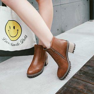 Faux-leather Chunky Heel Ankle Boots