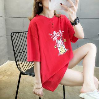 Mouse Print Elbow-sleeve T-shirt