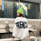 Printed Oversized Fleece-lined Pullover Ivory - One Size