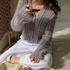 Furry Rib-knit Cardigan