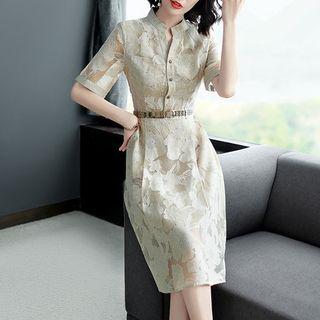 Flower Short-sleeve Sheath Mesh Dress