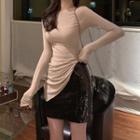Long-sleeve Top / Sequined Mini Skirt