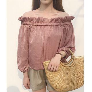 Frilled Off-shoulder Puff 3/4 Sleeve Top
