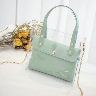 Set: Pvc Crossbody Bag + Faux Leather Tote Bag