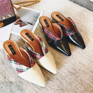 Plaid Panel Chunky Heel Slide Sandals