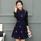 Peter Pan Collar Knit Panel Print A-line Dress
