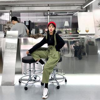 Slit-knee Wide-leg Suspender Pants