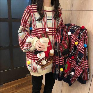 Snowman Oversized Plaid Sweater