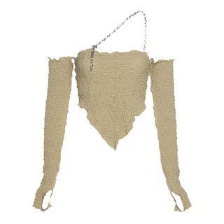 Off-shoulder Ruched Long-sleeve Crop Top