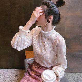 High-neck Perforated Knit Top