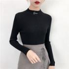 Long-sleeve Letter Ribbed Knit Top