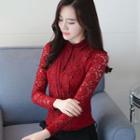 Long-sleeve Stand Collar Lace Blouse