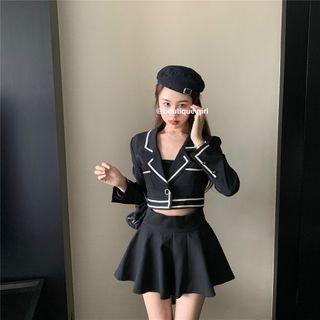 Contrast Lining Blazer / Mini A-line Skirt