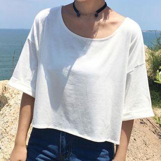 Striped Applique Elbow Sleeve T-shirt