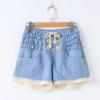Lace Loose-fit Denim Shorts