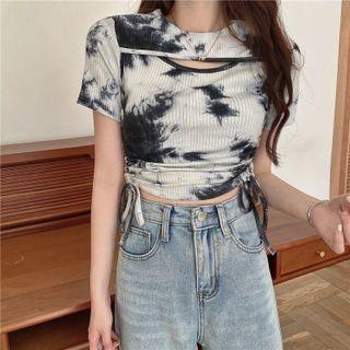 Short-sleeve Cutout Tie Dye Top