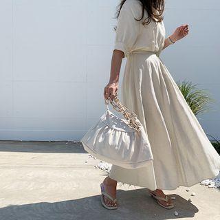 Line Blend Wrap-front Maxi Shirtdress Oatmeal - One Size