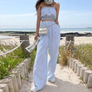 Denim Set: Zip-back Tube Top + Pants