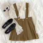Bell-sleeve Tie-neck Chiffon Shirt / Pleated Jumper Dress